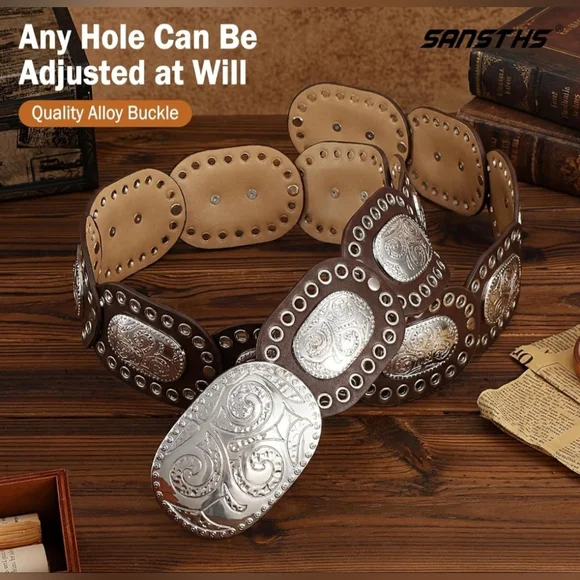 Brown and Silver Western Belt - Picture 2 of 6